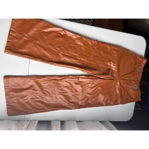 Free People Faux Leather Pants Wide Leg Copper Brown Trousers Size 4